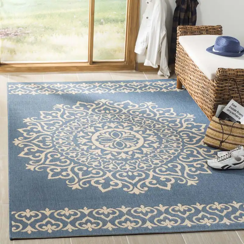 Affordable Safavieh Linden 100 Rug Collection LND183N - Cream / Blue