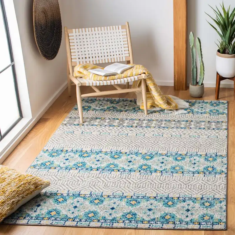 Safavieh Madison 700 Rug Collection MAD797G - Grey / Turquoise Fast Shipping