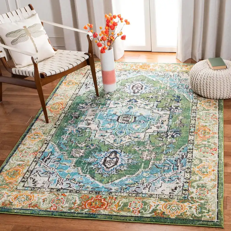 Safavieh Monaco Rug Collection MNC207Y - Green / Turquoise Worldwide Shipping