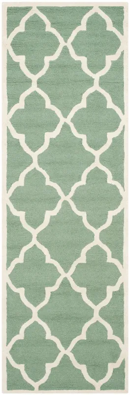 Contemporary Runner Rug, CAM312T, 62 X 240 cm in Teal / Ivory Best Choice