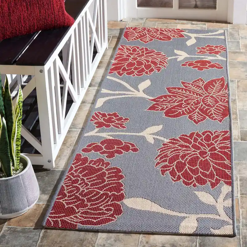 Fan Favorite Safavieh Courtyard Rug Collection: CY7321-246A11 - Anthracite / Red