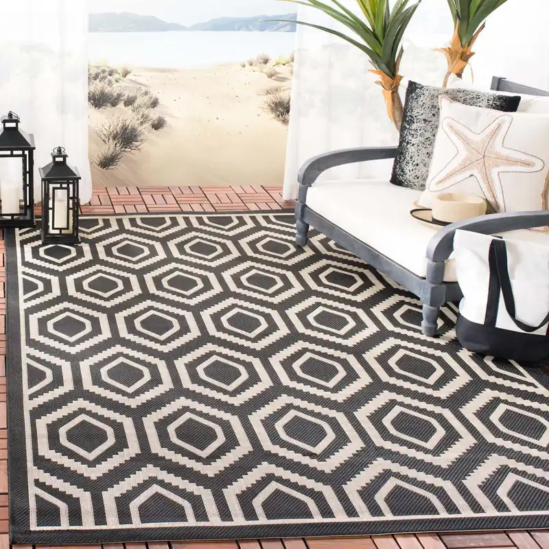 Safavieh Courtyard Rug Collection: CY6902-266 - Black / Beige Price Cut