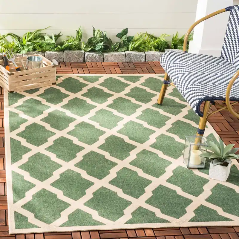 Safavieh Beach House Rug Collection: BHS122Y - Green / Creme Money Back Guarantee