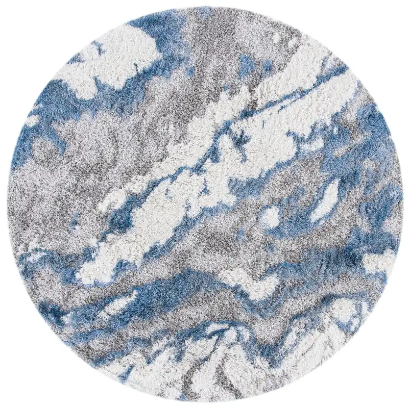 Affordable Horizon Shag Rug Collection - Grey / Blue | Safavieh - HZN890G-11R (Round Rug)