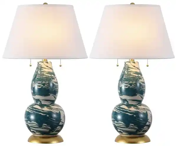 Instant Buy Safavieh Color Swirls 28 Inch H Glass Table Lamp-Light Blue/White (Set of 2)