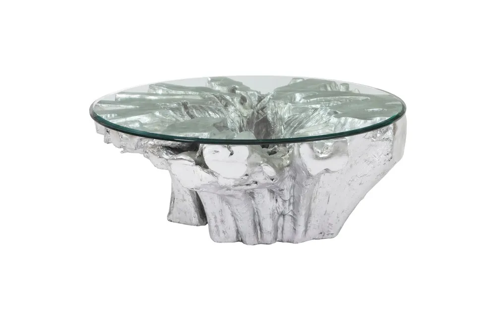 Editor’s Pick Abyss Cast Root Coffee Table With Glass, Silver Leaf | Phillips Collection - PH67967