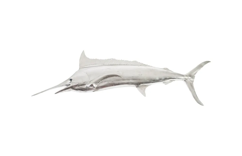 Same Day Shipping Blue Marlin Fish Wall Sculpture, Resin, Silver Leaf | Phillips Collection - PH66671