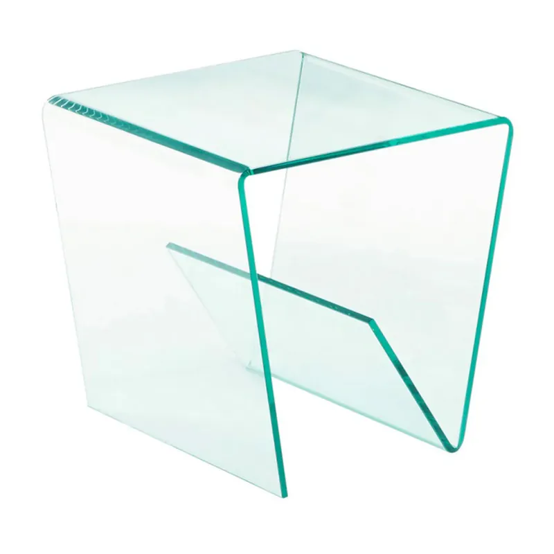 20" Square Bent Clear Glass Lamp Table | Modern Motion - 72102-LT Authentic
