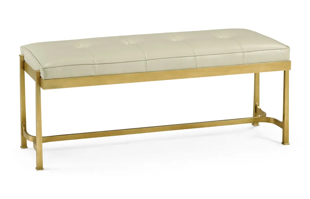 Crafted Luxe Gilded Iron & Cream Leather Bench | Jonathan Charles Furniture - 494150-G-L014