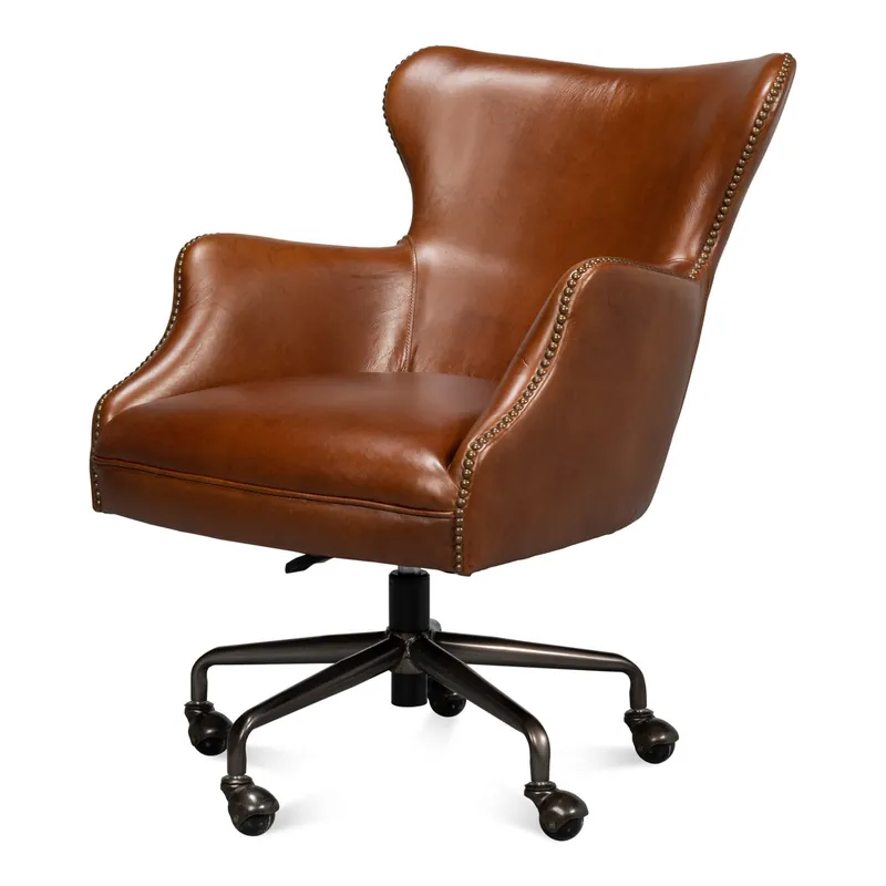 Andrew Jackson Desk Chair Havana Leather | Sarreid Ltd - 53124 Brand New