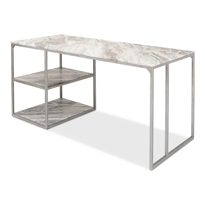 Open Desk With Shelves Marble Top | Sarreid Ltd - 52874 Viral
