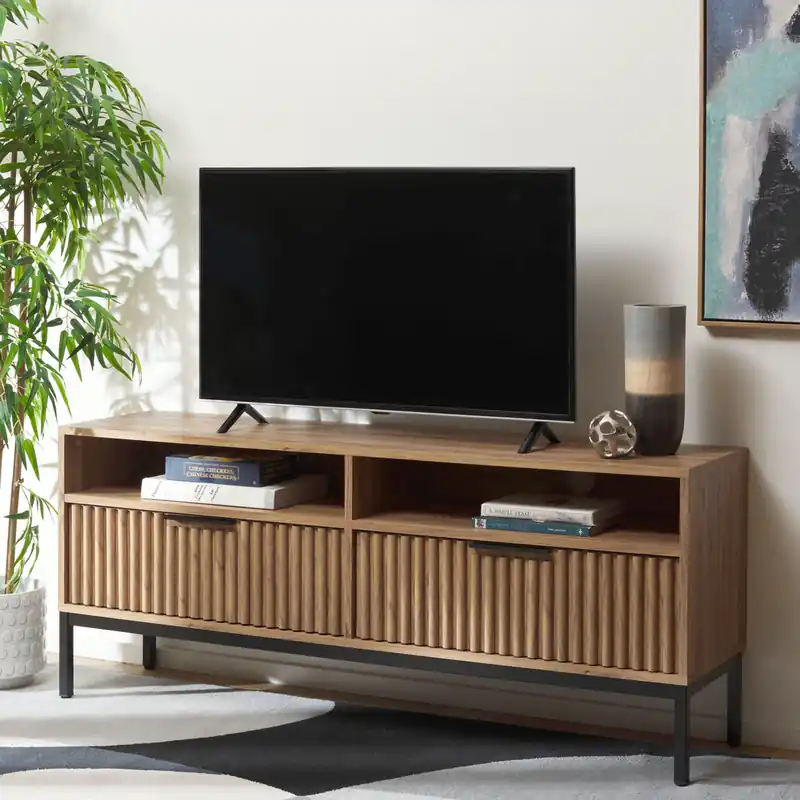 Viral Safavieh Lylia 2 Drawer 2 Shelf Media Stand - Oak / Black