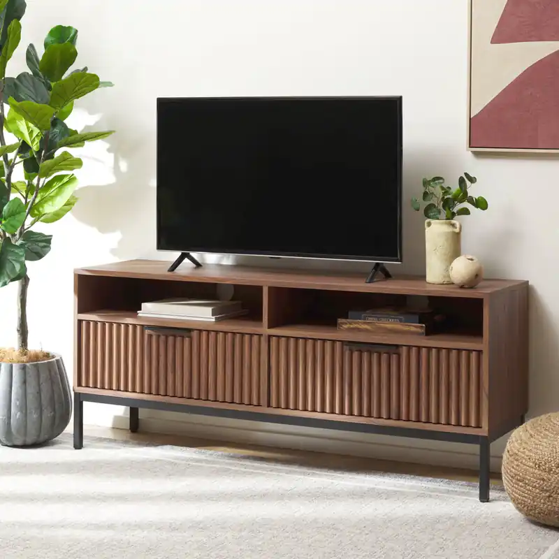 Safavieh Lylia 2 Drawer 2 Shelf Media Stand - Walnut / Black Price Cut