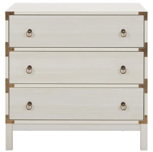 Fast Shipping Safavieh Galio 3 Drawer Chest, White / Gold