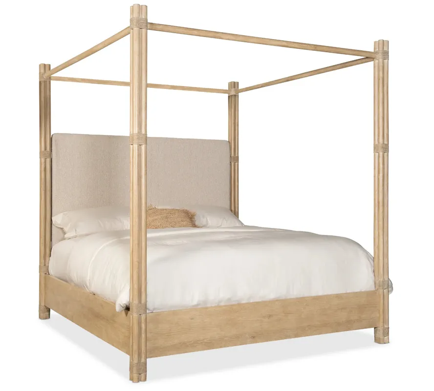 Editor’s Pick Retreat Pole Rattan Cal King Upholstered Poster Bed w/Canopy | Hooker - 6950-90460-80