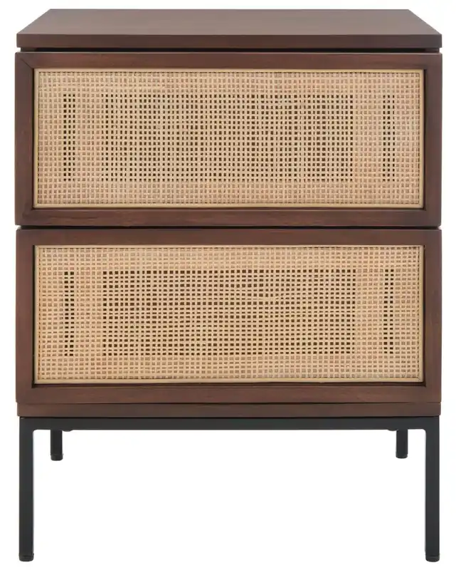 Safavieh Zadie 2 Drawer Rattan Nightstand - Walnut / Natural Limited Edition
