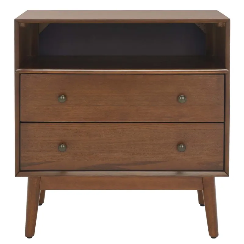 Safavieh Scully 2 Drawer 1 Shelf Chest - Medium Oak/Antique Gold Drawer Knobs Crafted