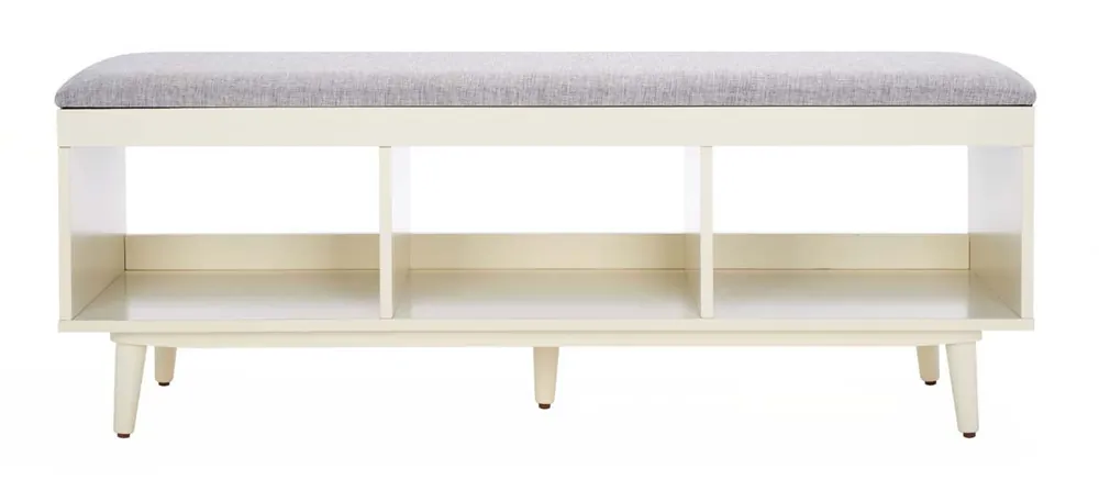Safavieh Cricket Open Shelf Bench W/Cushion - Grey Linen/Cream Trusted Brand