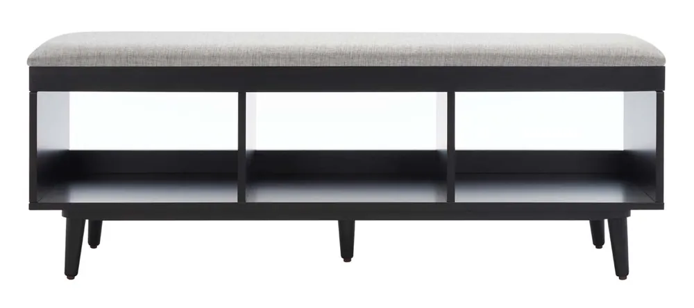 Safavieh Cricket Open Shelf Bench W/Cushion - Grey Linen/Black Reduced Price