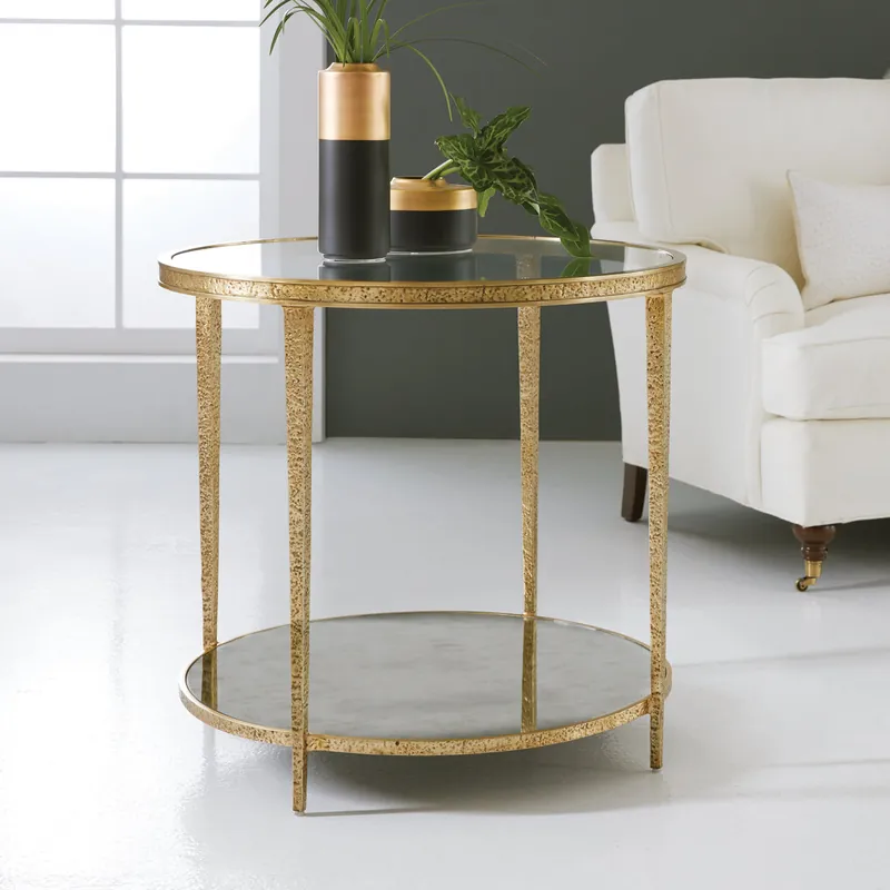 Small Sculpture Round End Table - Antique Brass | Modern History - MH1015F03 Free Shipping