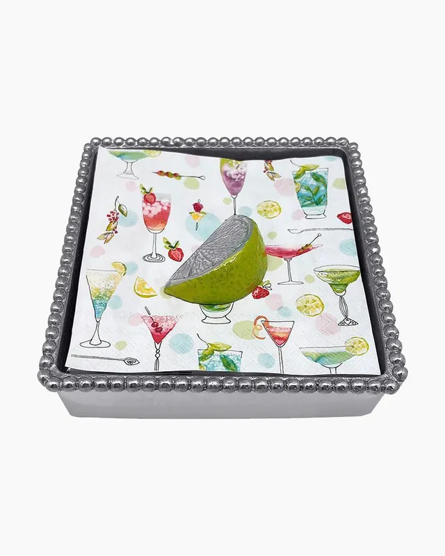 No Minimum Order Green Lime Wedge Beaded Aluminum Napkin Box Set