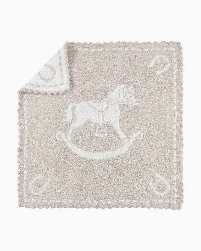 Budget CozyChic Scalloped Receiving Baby Blanket in Stone White Rocking Horse