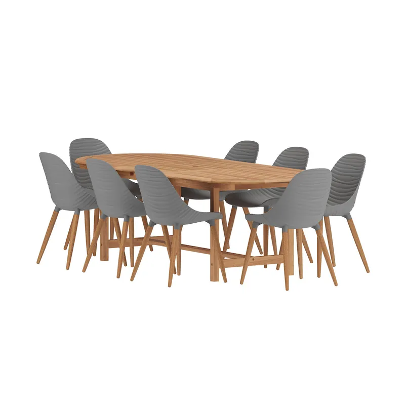 Authentic Amazonia SandyShores 9-Piece Oval Outdoor Dining Set | International Home Miami - GENDIANOV8STRMSDGR