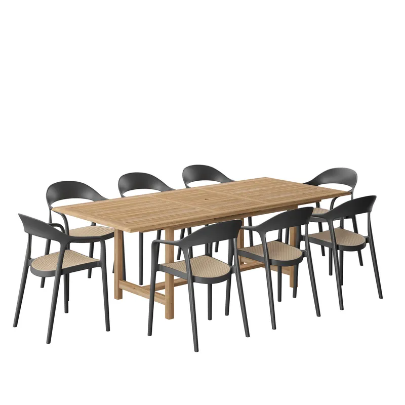 Limited Offer Amazonia Port Bayahibe 9-Piece Outdoor Dining Set | International Home Miami - DIANRECT_8_CARA_BK