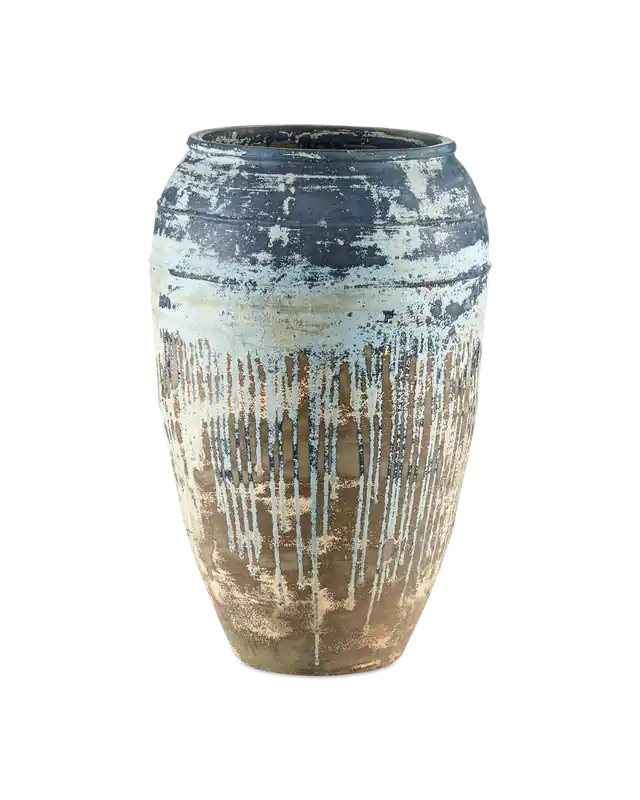 Luxury Catania Large Antique Blue Drip Planter | Currey & Co - 2200-0007
