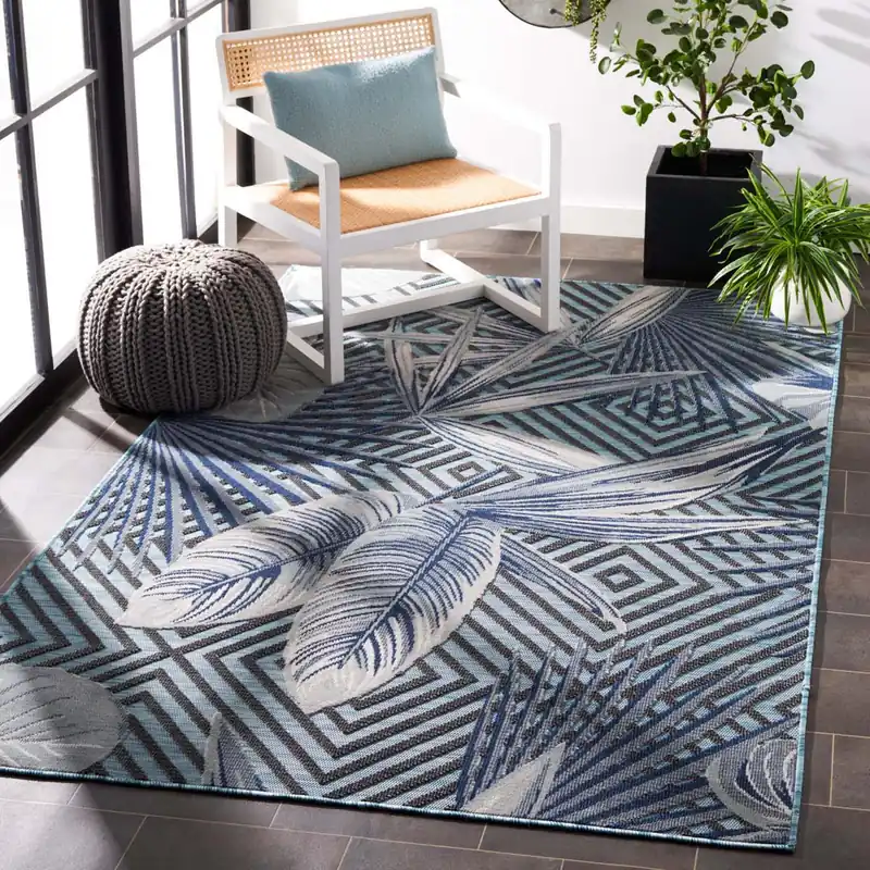 Price Cut Safavieh Cabana Rug Collection: CBN447K - Aqua / Navy