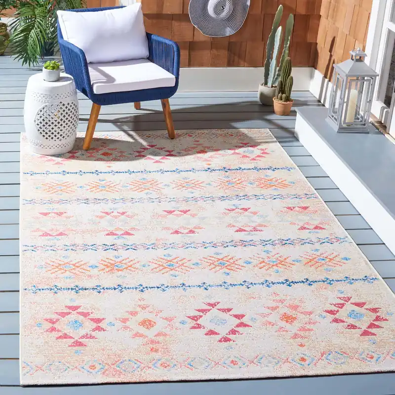 Next Day Delivery Safavieh Summer Rug Collection SMR420A - Ivory / Red