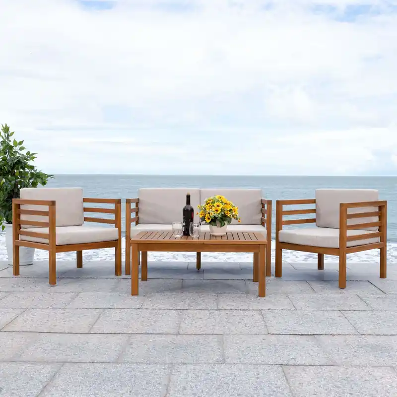 Latest Safavieh Kinnell 4 Piece Outdoor Living Set - Natural / Light Grey