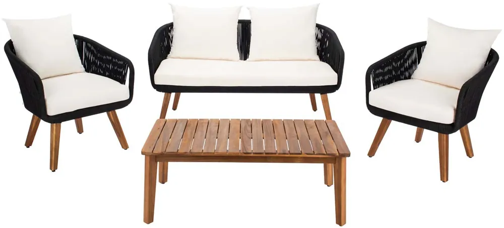 High Quality Safavieh Prester 4Pc Living Set - Black Rope/Beige Cushion/Natural Legs