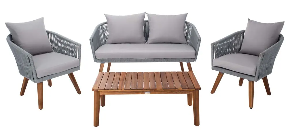 Fresh Stock Safavieh Velso 4 Pc Living Set - Grey Rope/ Grey Cushion/Natural Legs