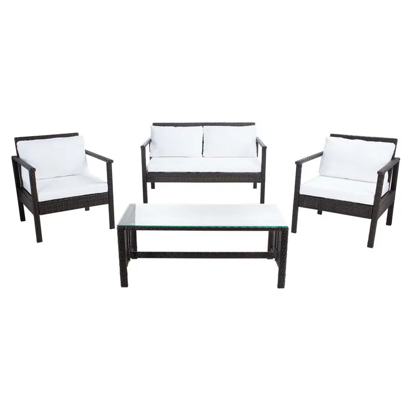 Worldwide Shipping Safavieh Garnen 4 Pc Living Set - Brown/White Cushion