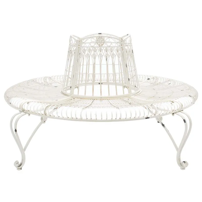 Safavieh Ally Darling Wrought Iron 60.25-Inch W Outdoor Tree Bench - Antique White Order Now