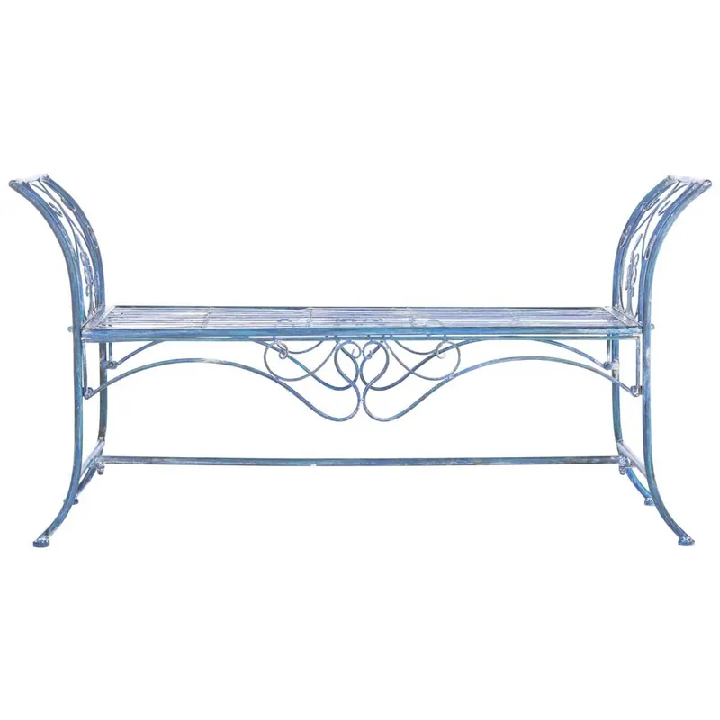 Fast Shipping Safavieh Adina Wrought Iron 51.25-Inch W Outdoor Garden Bench - Antique Blue