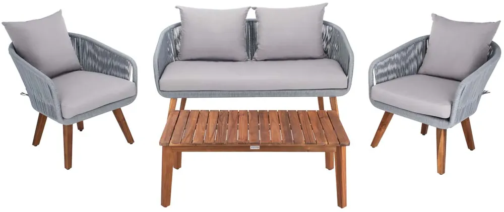 Safavieh Prester 4Pc Living Set - Grey Rope/ Grey Cushion/Natural Legs Get Yours