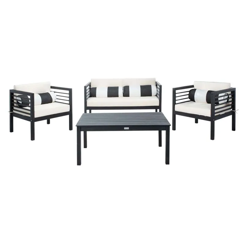 Reduced Price Safavieh Alda 4 Pc Outdoor Set With Accent Pillows - Black/Beige/Black/White