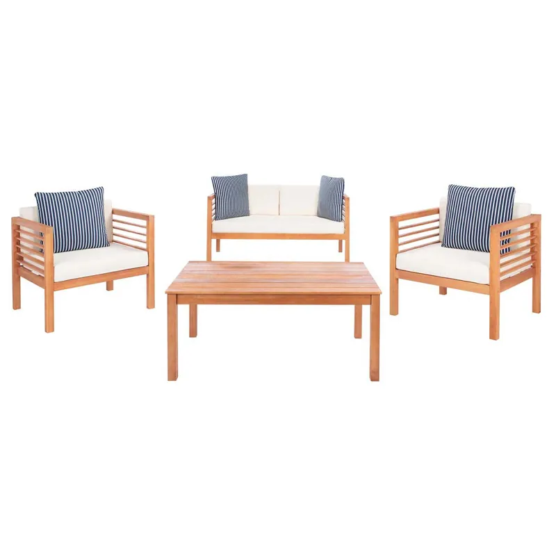 No Minimum Order Safavieh Alda 4 Pc Outdoor Set With Accent Pillows - Natural/Beige/Nvywht