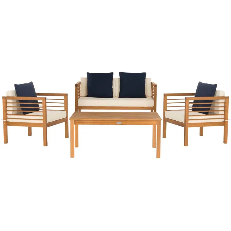 Factory Price Safavieh Alda 4 Pc Outdoor Set With Accent Pillows - Natural/Beige/Navy