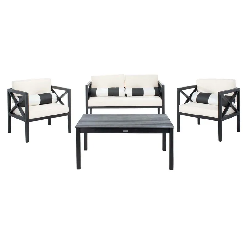 Safavieh Nunzio 4 Pc Outdoor Set With Accent Pillows - Black/Beige/Black;White Free Returns