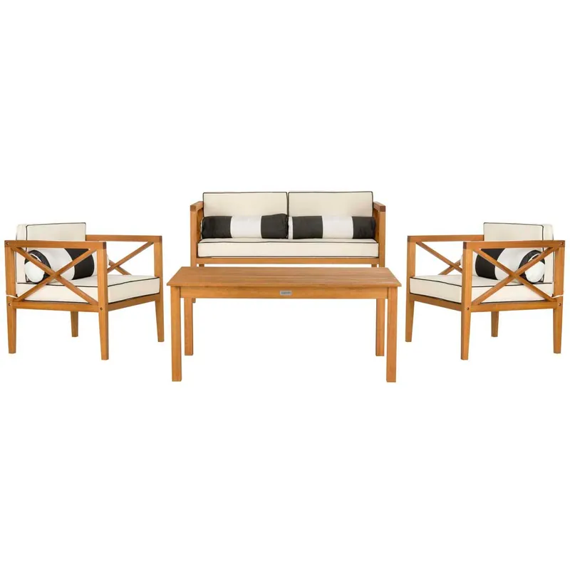 Get Yours Safavieh Nunzio 4 Pc Outdoor Set With Accent Pillows - Natural/Black/White
