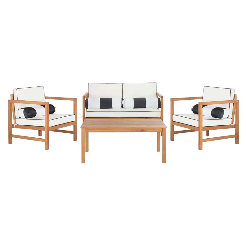 Safavieh Montez 4 Pc Outdoor Set With Accent Pillows - Natural/Beige/Black Piping Latest