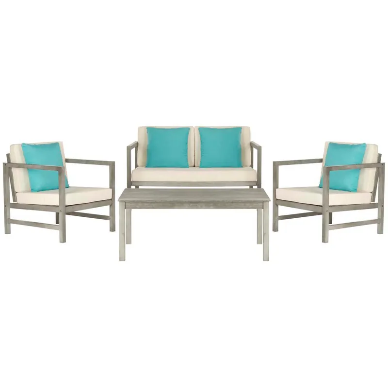 New Arrival Safavieh Montez 4 Pc Outdoor Set With Accent Pillows - Grey Wash/Beige/Light Blue