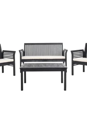 Worldwide Shipping Safavieh Carson 4 Pc Outdoor Set - Black/Beige