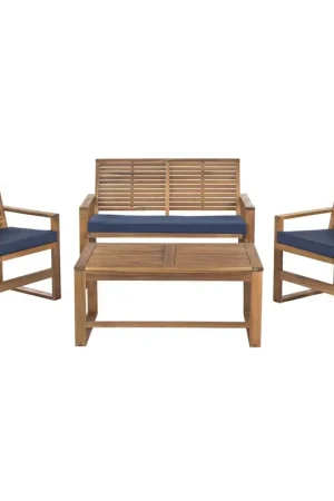 Worldwide Shipping Safavieh Ozark 4 Pc Outdoor Living Set - Brown/ Navy