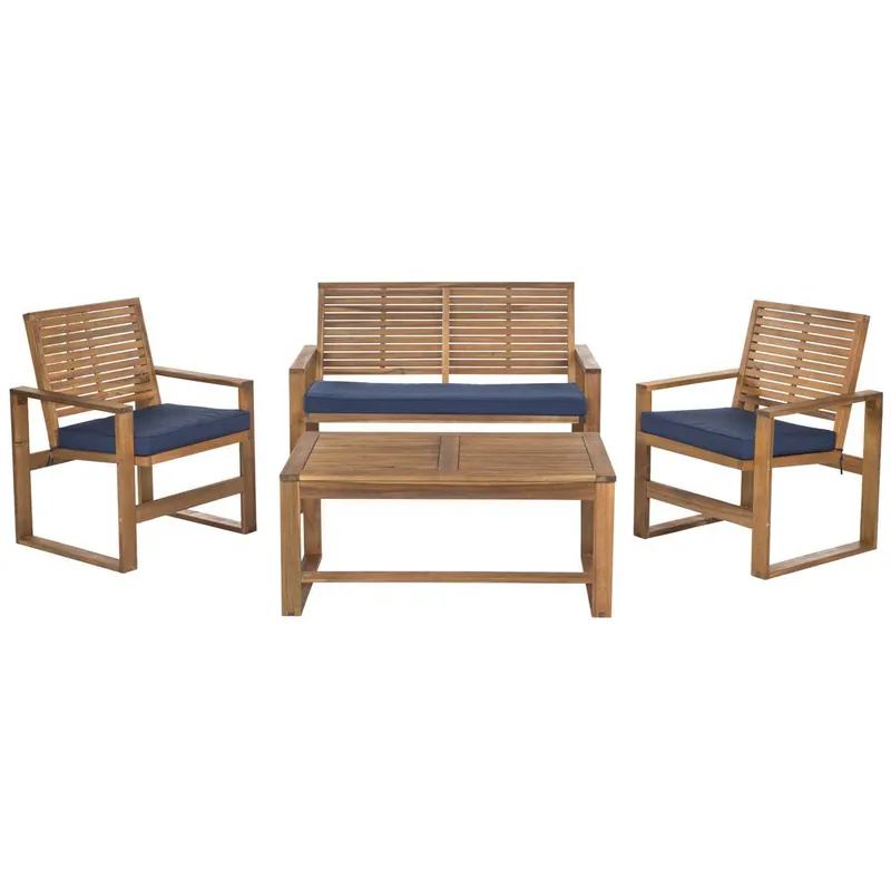 Worldwide Shipping Safavieh Ozark 4 Pc Outdoor Living Set - Brown/ Navy
