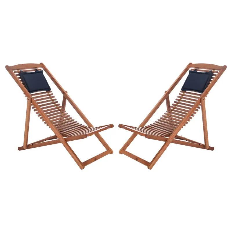 Safavieh Rendi Relax Chair With Pillow - Natural/Navy (Set of 2) Secure Checkout