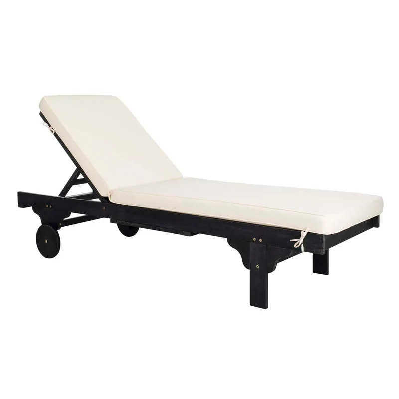 Safavieh Newport Chaise Lounge Chair With Side Table - Black/Beige Final Sale
